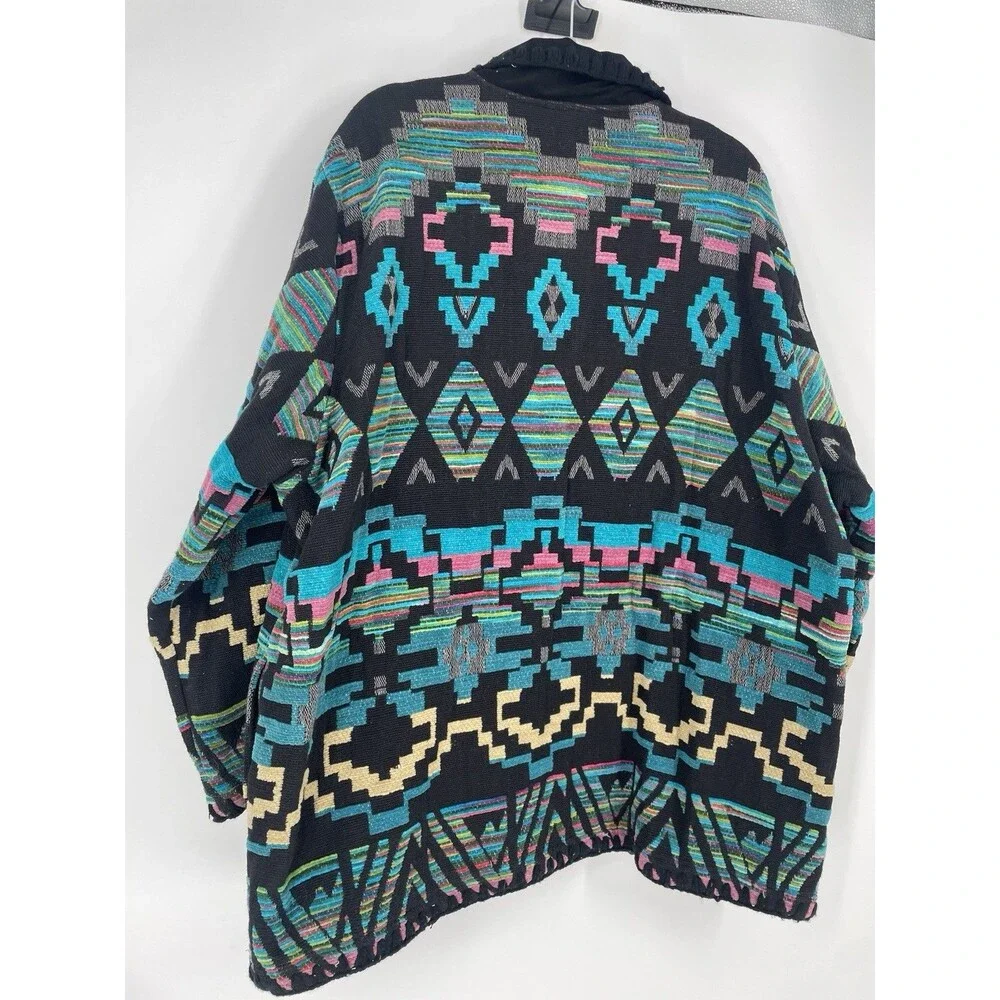 VTG Aztec Southwestern Tribal Boho Native Blanket Tapestry Chore Jacket Coat 3X - Picture 6 of 7